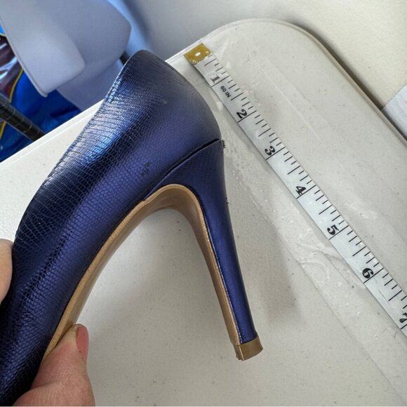 Brenda Zaro Blue Metallic Textured Leather Pump Heels Made In Spain Size 38 - Picture 13 of 15